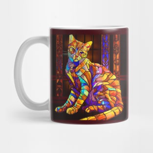 Stained Glass Cat Sitting in Front of a Stained Glass Window Mug